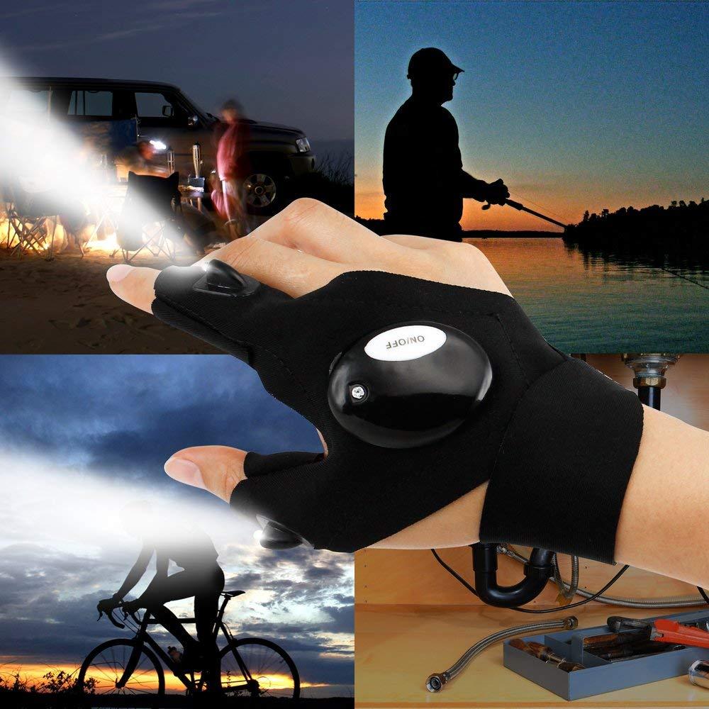 Night Light Waterproof Fishing Gloves with LED Flashlight Rescue Tool