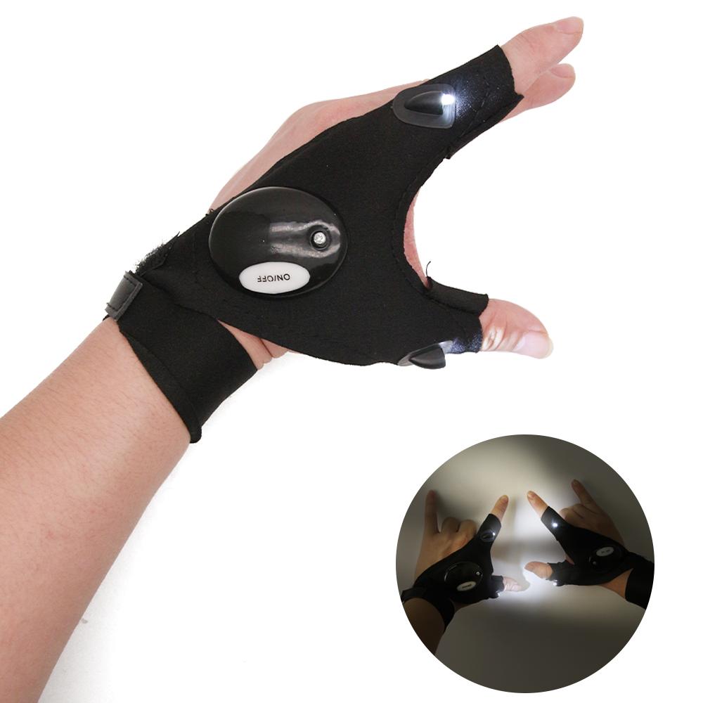 Night Light Waterproof Fishing Gloves with LED Flashlight Rescue Tool