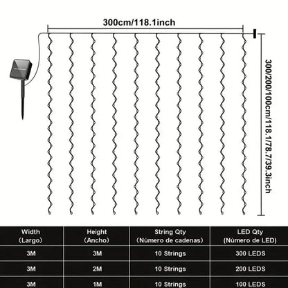 1 Pc Solar Curtain Lights,300/200/100LEDs,Outdoor/Indoor Waterproof